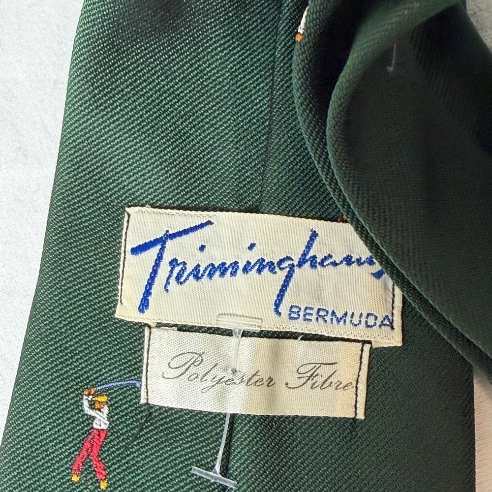 Trimingham Bermuda Green All Over Print Golf Embroidered Pattern Tie EUC